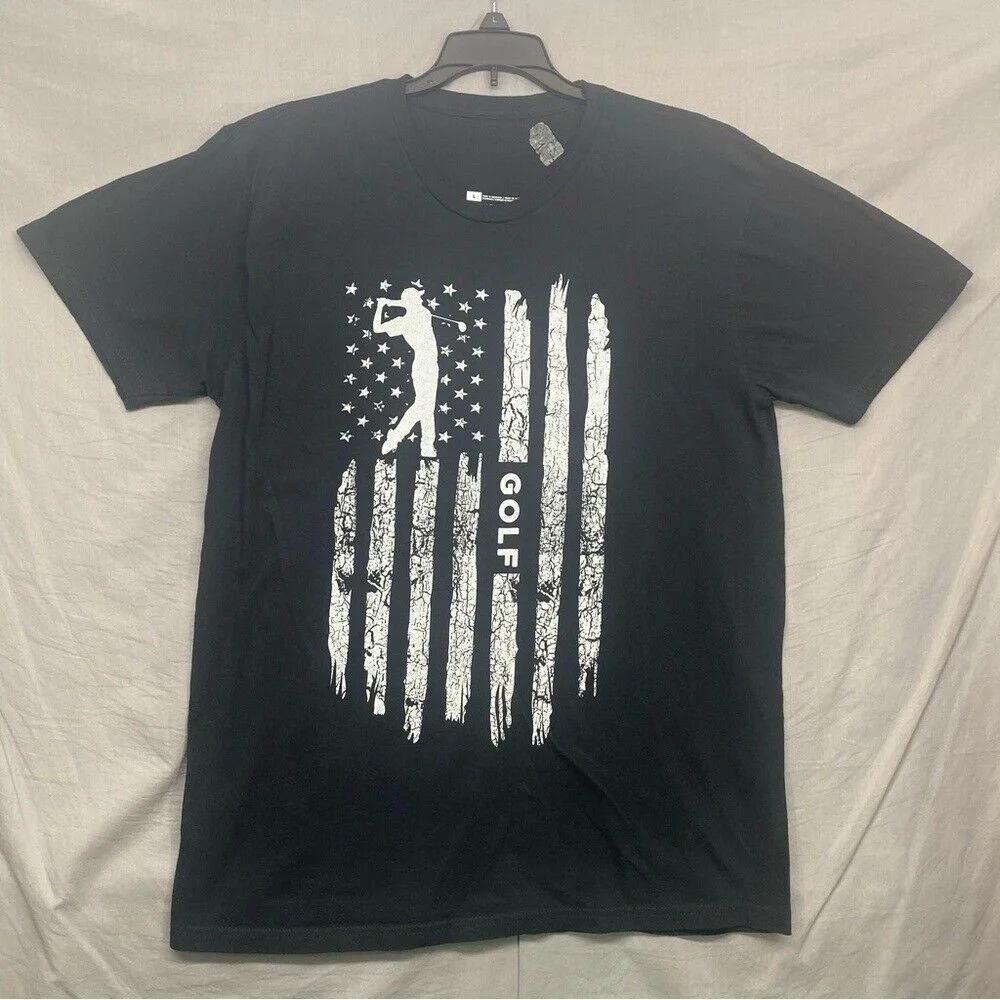 Golf American‎ Flag Graphic Print T-Shirt Black Men Size | L